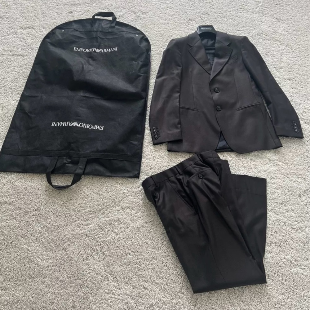 Men’s Emporio Armani Dark Brown Striped Suit W/Origianl Bag & Hangar Napoli Line